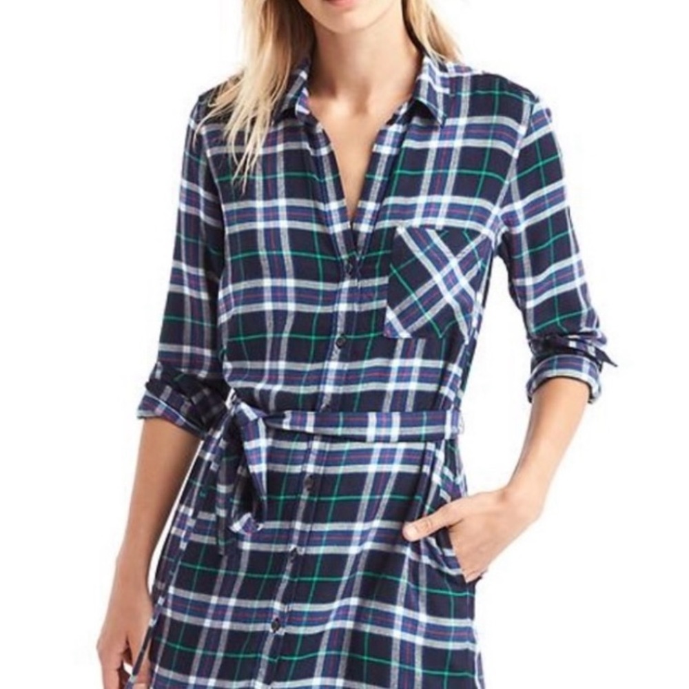 GAP Navy Plaid Shirt Dress